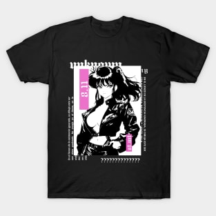 Anime girl in the style of the 90's in black and white | alternative gothic clothes | grunge | dark T-Shirt